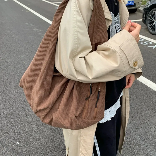 Corduroy spacious shoulder bag